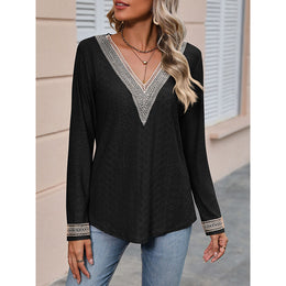 Black Lace Insert V-Neck Schiffli Top