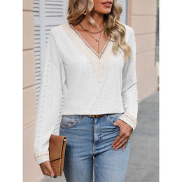 White V-Neck Self Desigh Top