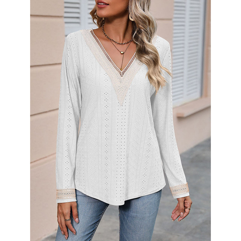 White V-Neck Self Desigh Top
