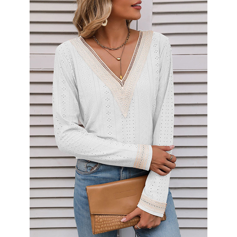 White V-Neck Self Desigh Top