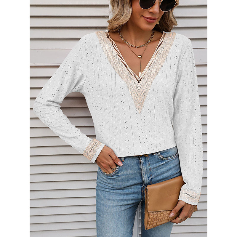 White V-Neck Self Desigh Top