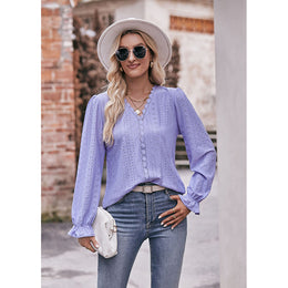Purple V-Neck Long Sleeve Top
