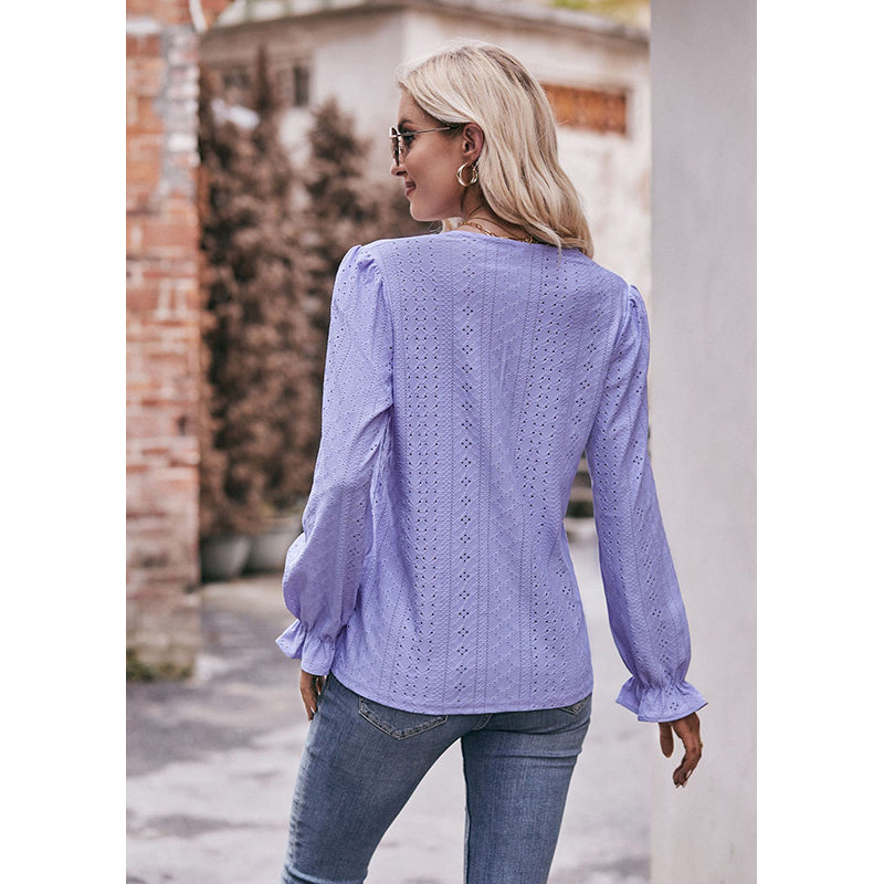 Purple V-Neck Long Sleeve Top