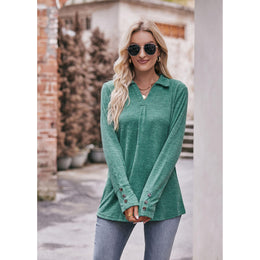 Women Solid Shirt Collar Top