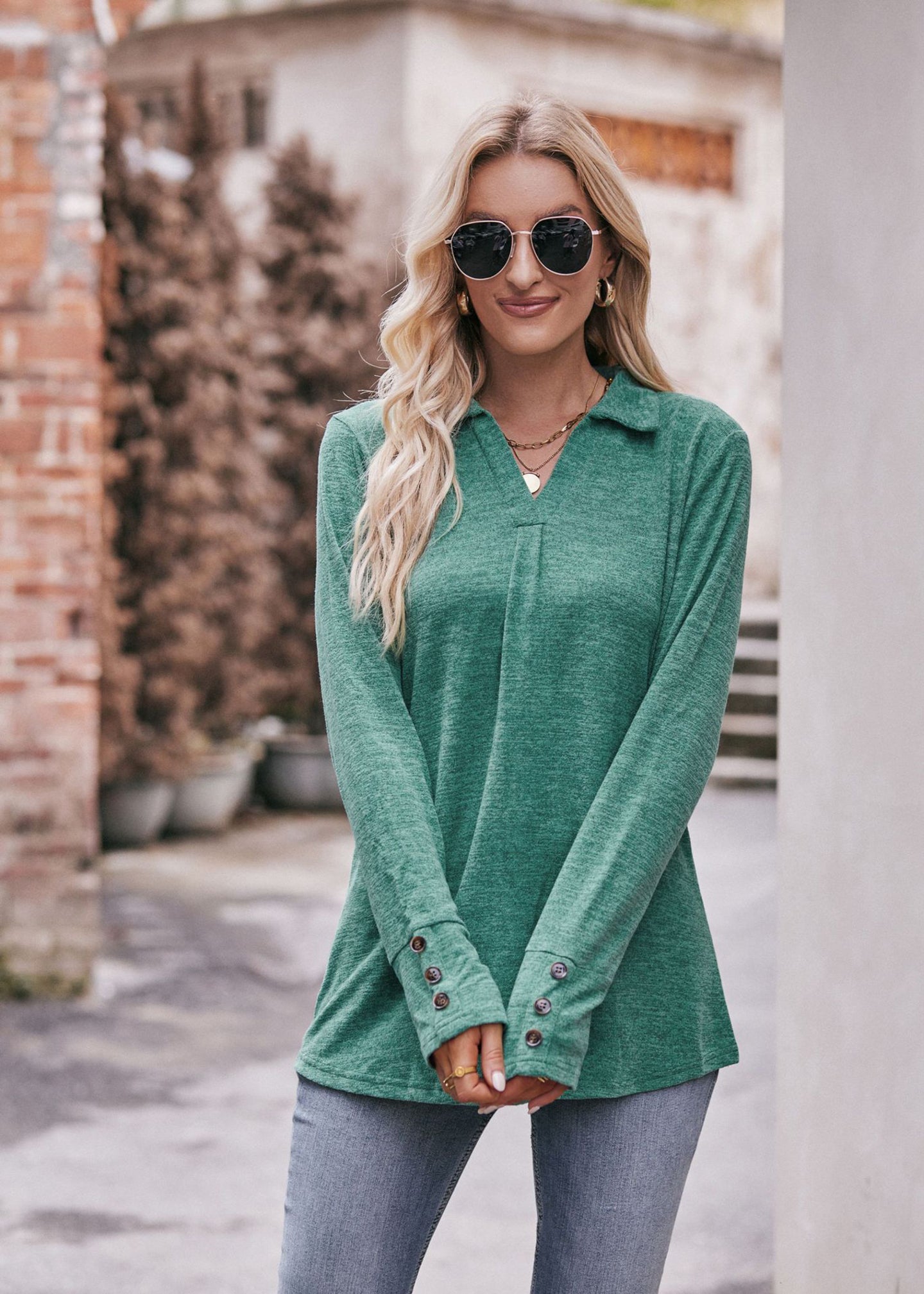 Women Solid Shirt Collar Top