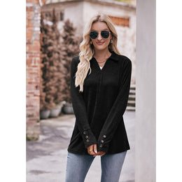 Women Solid Shirt Collar Top