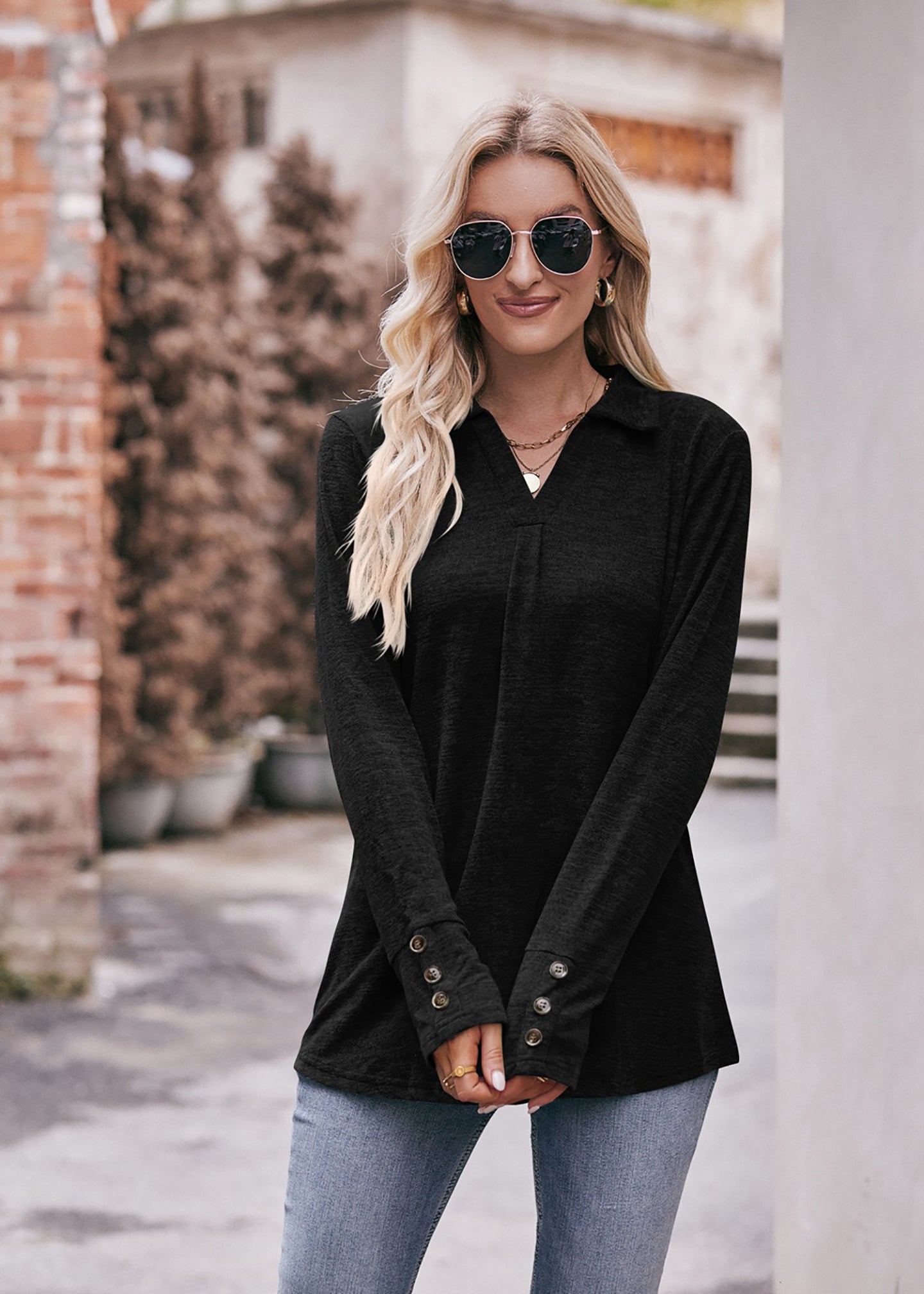 Women Solid Shirt Collar Top