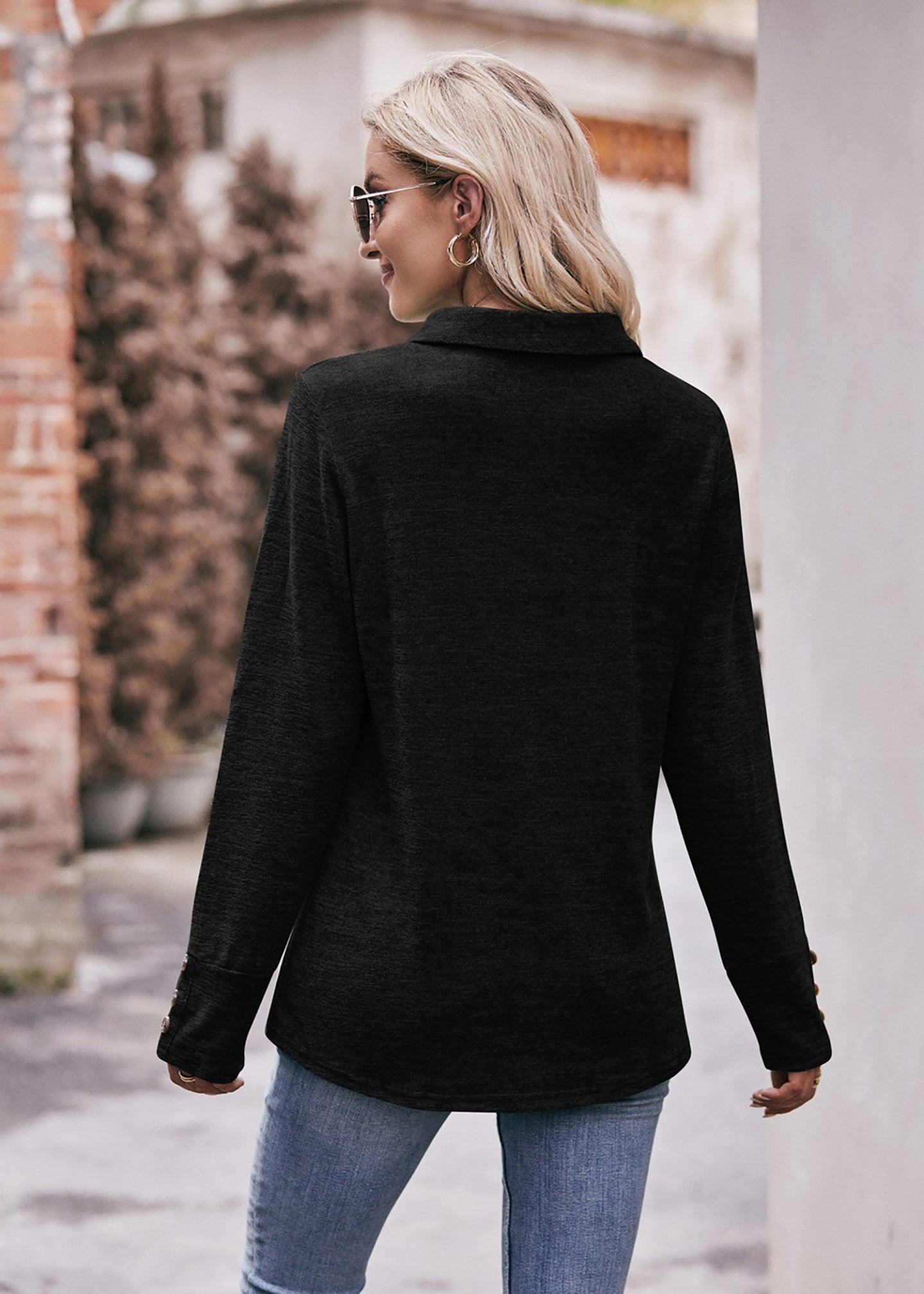 Women Solid Shirt Collar Top
