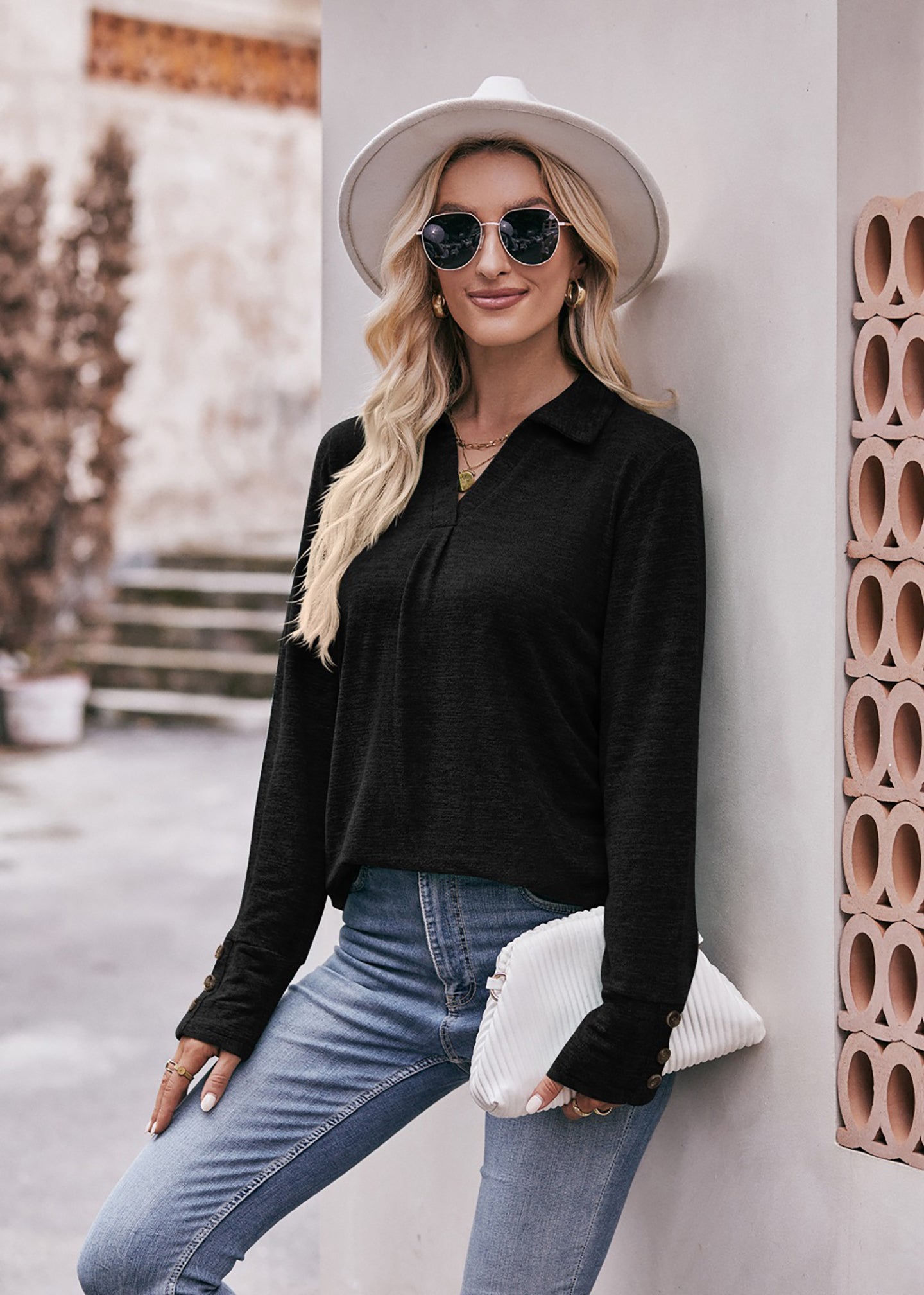 Women Solid Shirt Collar Top