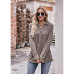 Women Solid Shirt Collar Top