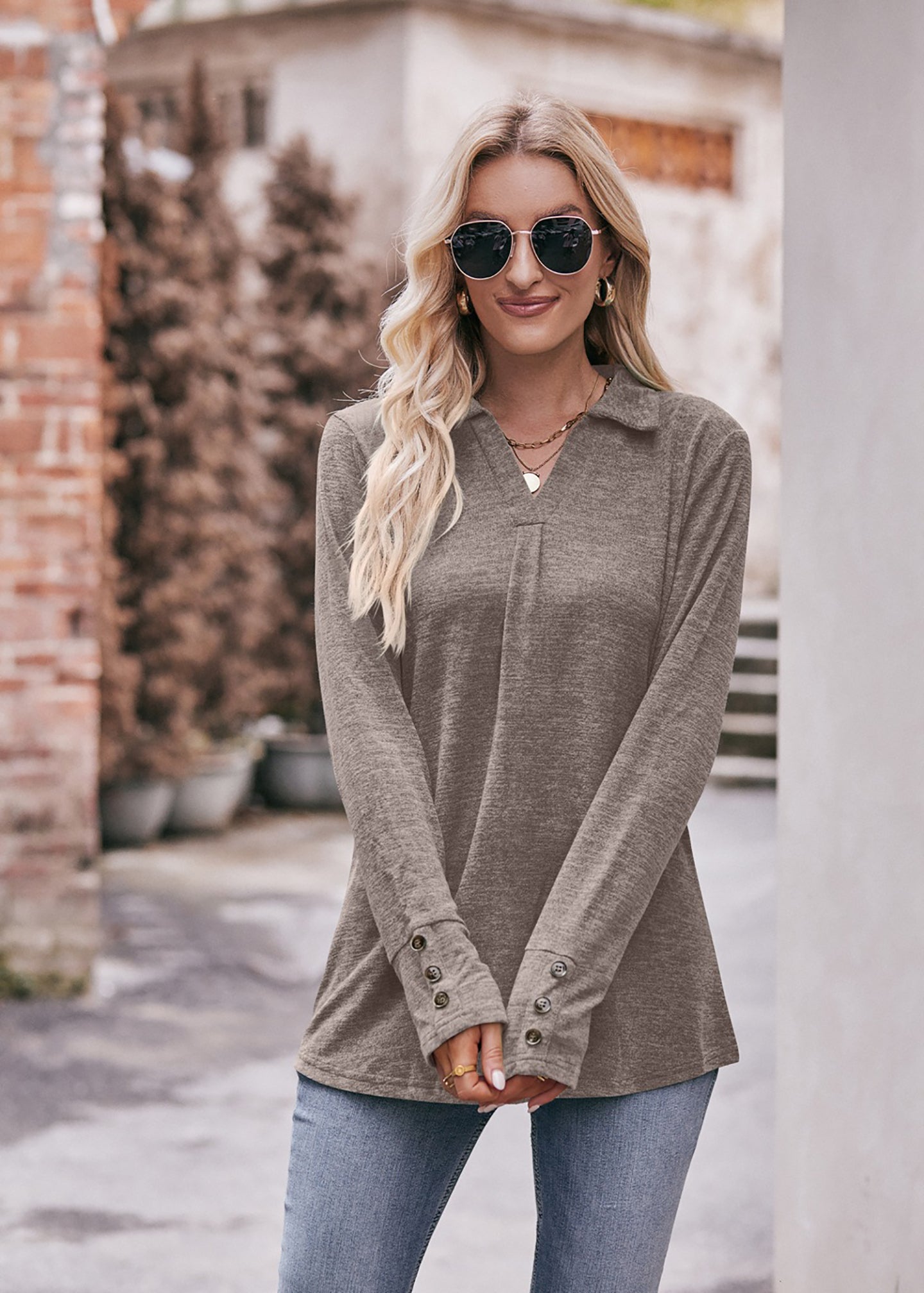 Women Solid Shirt Collar Top