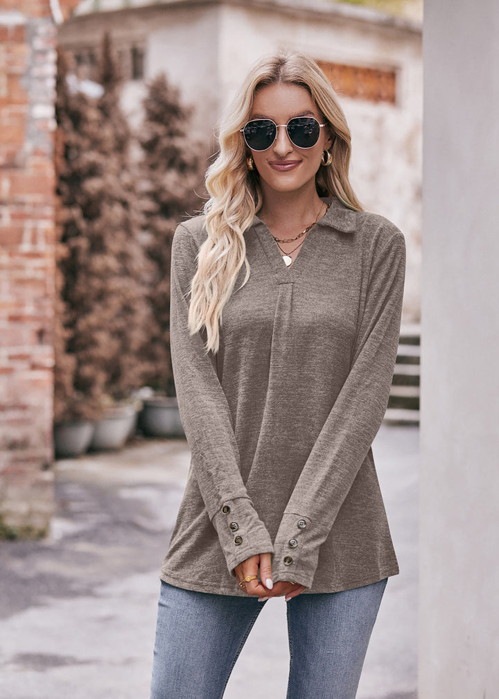 Women Solid Shirt Collar Top