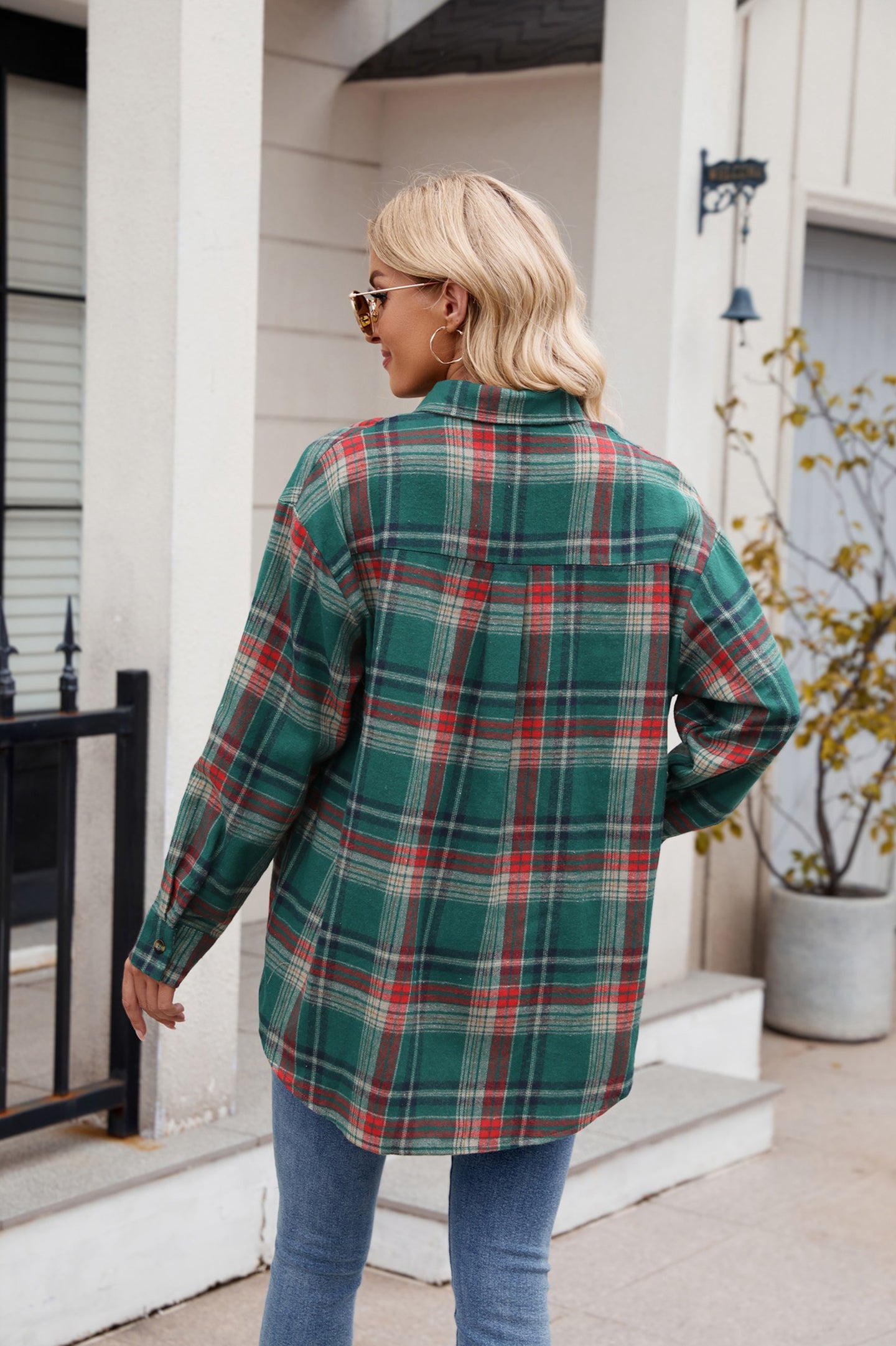 Women Spread Collar Tartan Checked Casual Shirt