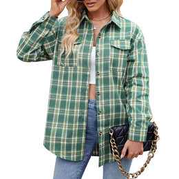 Women Spread Collar Tartan Checked Casual Shirt