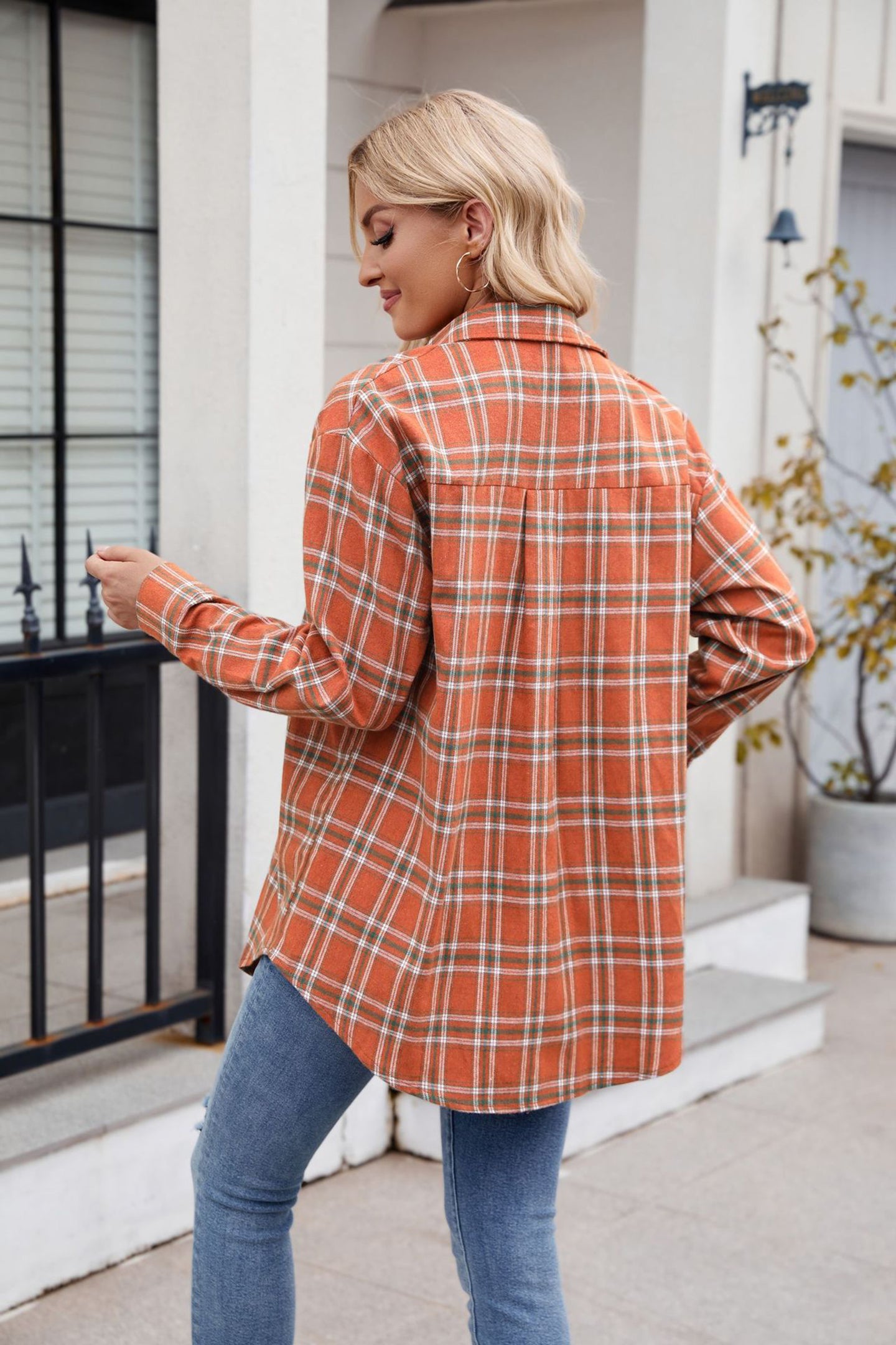 Women Spread Collar Tartan Checked Casual Shirt
