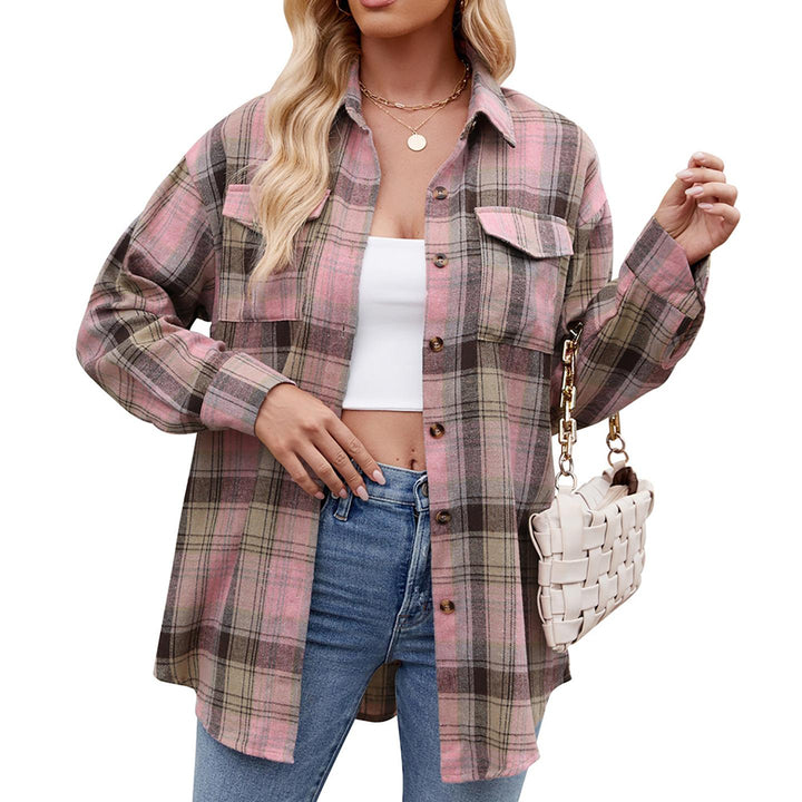 Women Spread Collar Tartan Checked Casual Shirt