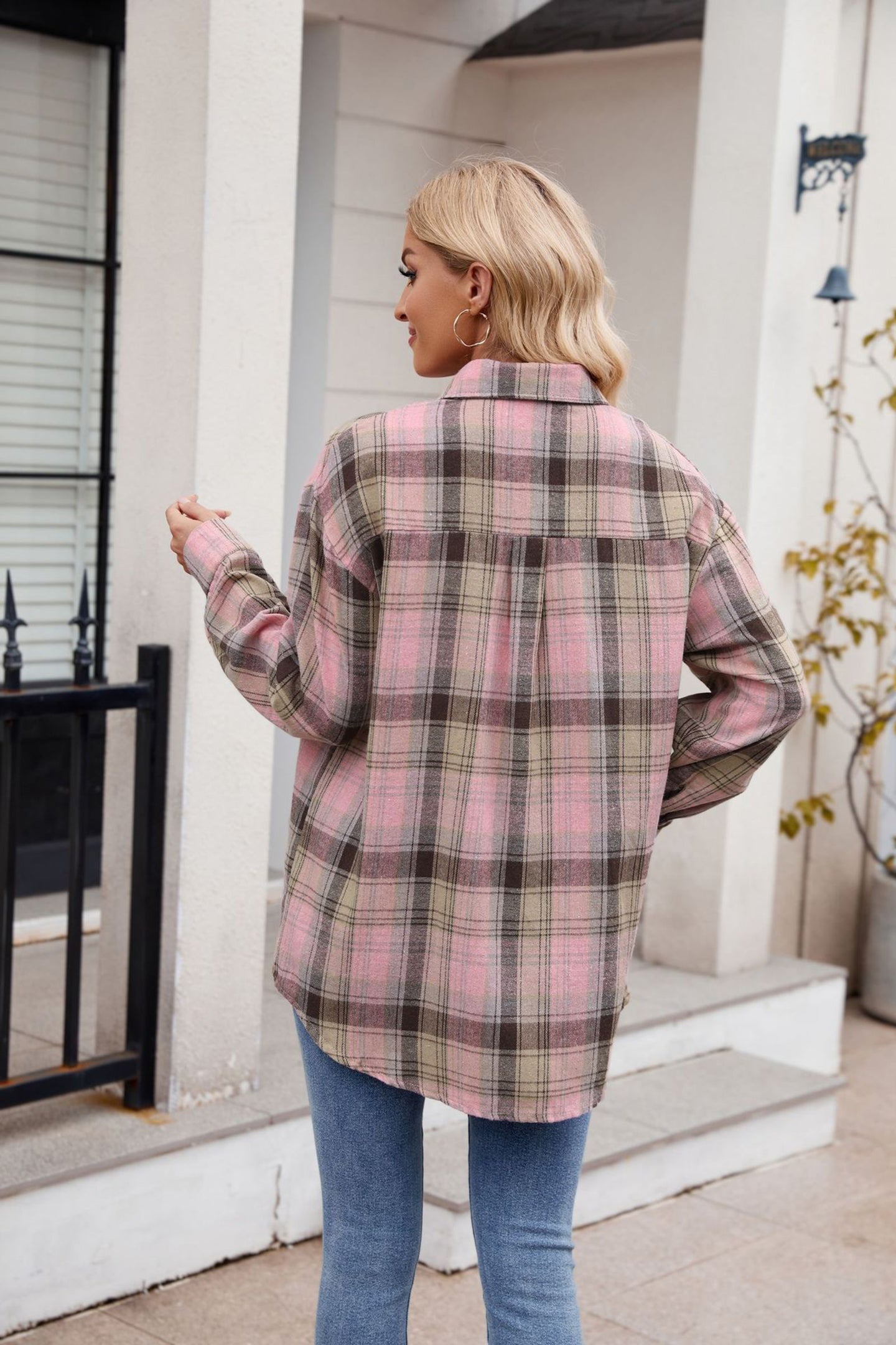 Women Spread Collar Tartan Checked Casual Shirt