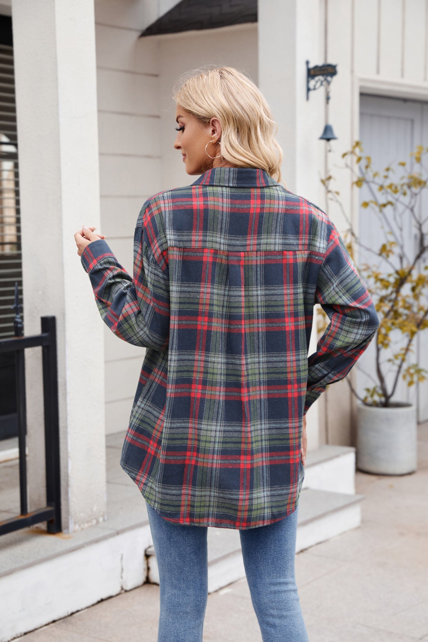Women Spread Collar Tartan Checked Casual Shirt