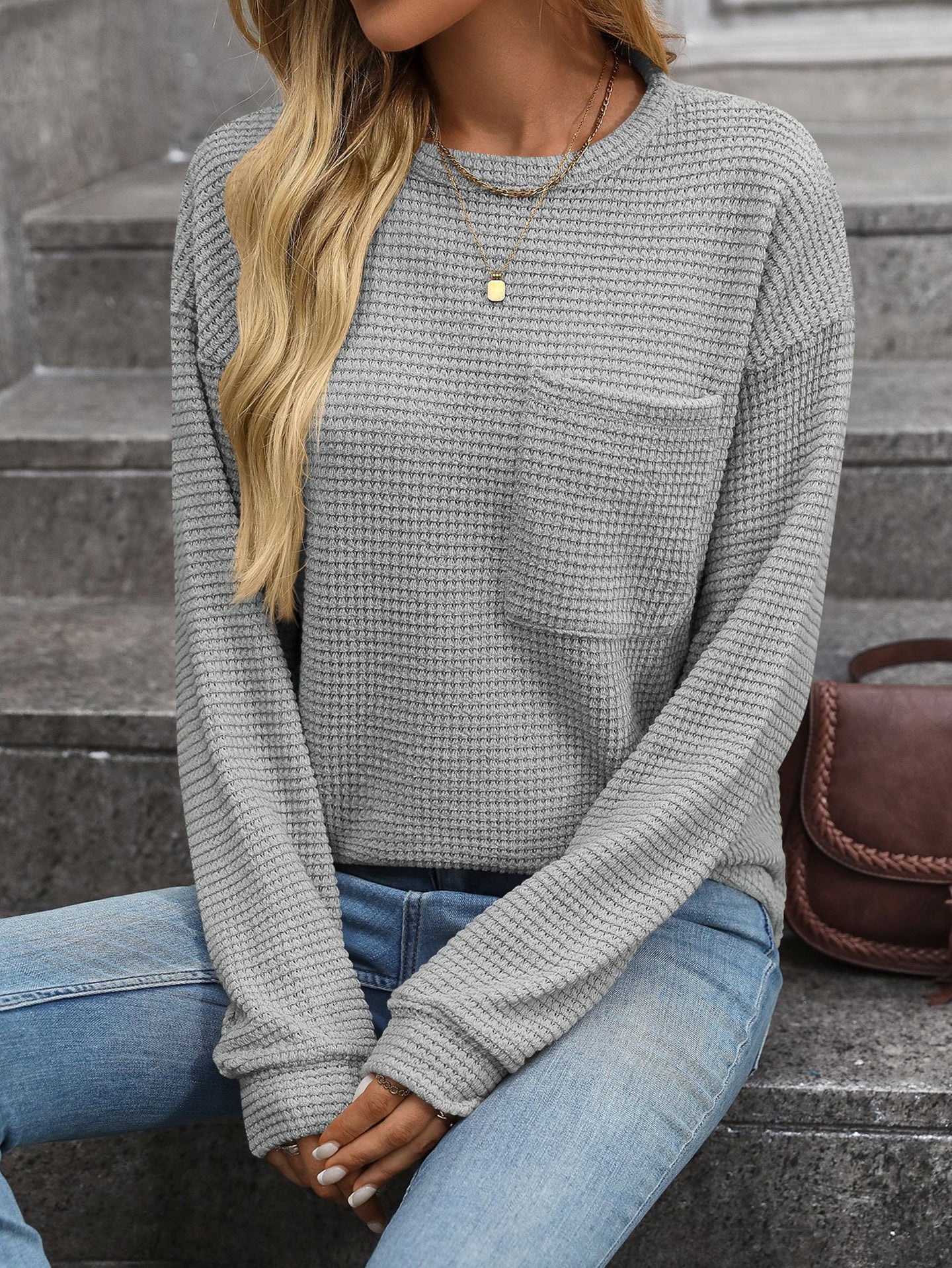 Women Self Design Round Neck Sweatshirt