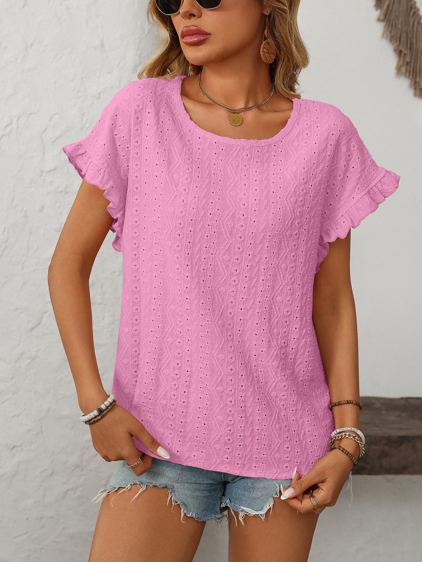 Women Self Design Flutter Sleeve Georgette Top