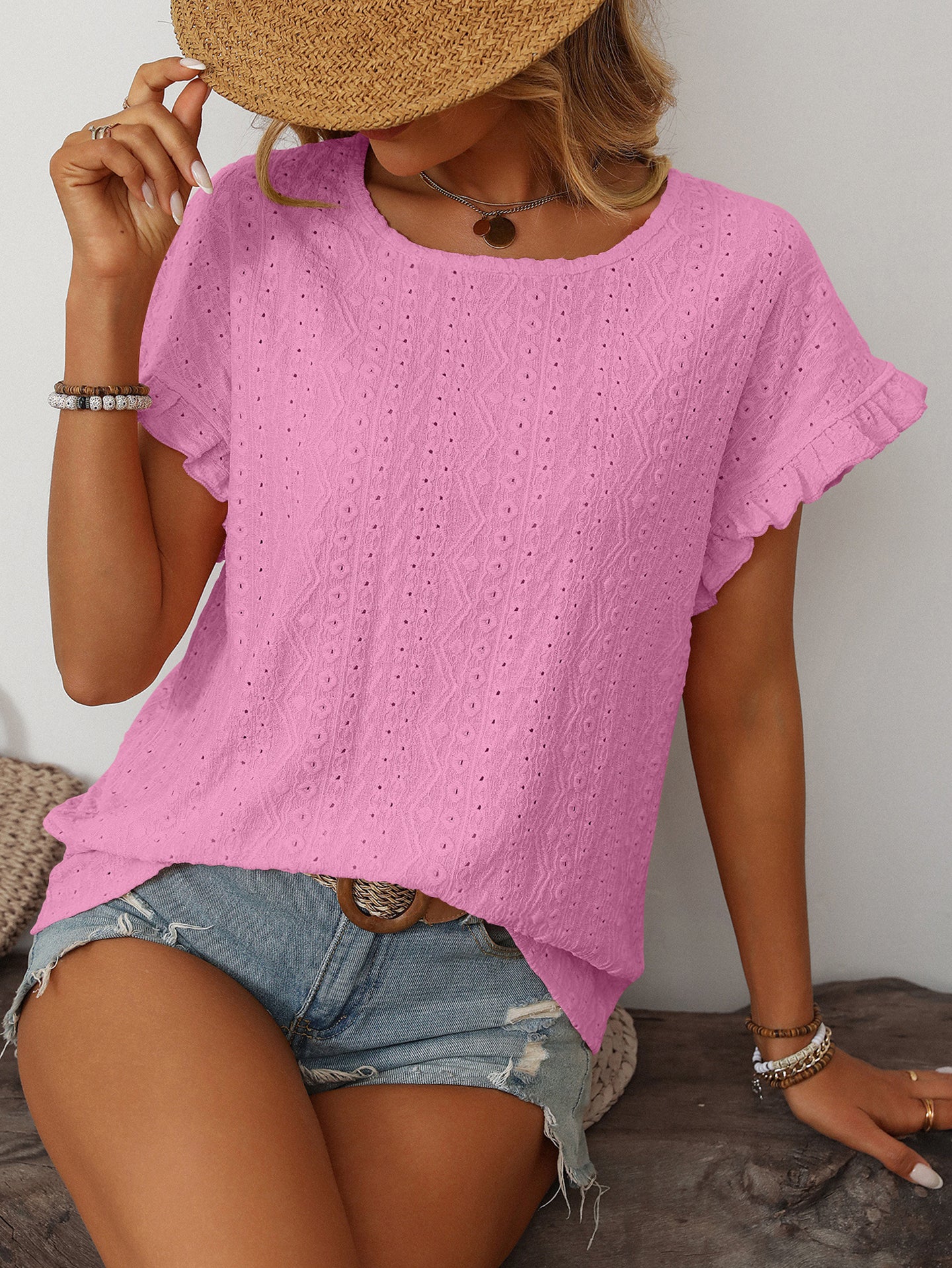 Women Self Design Flutter Sleeve Georgette Top