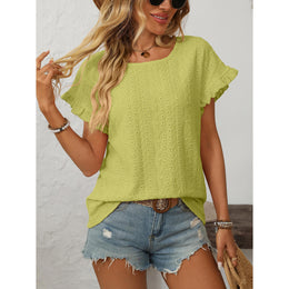 Women Schiffli Flutter Sleeve Cotton Top
