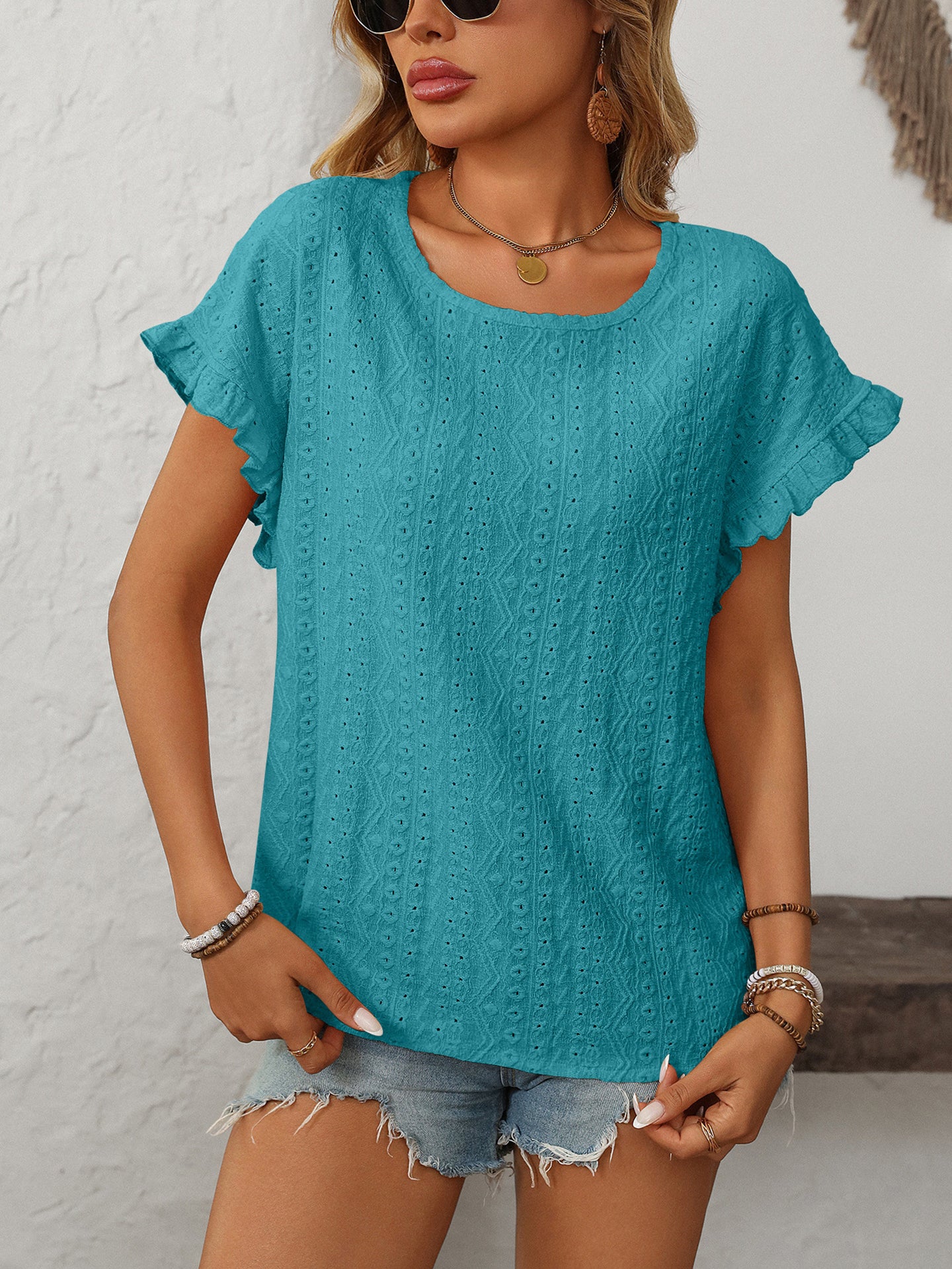 Women Self Design Flutter Sleeve Georgette Top
