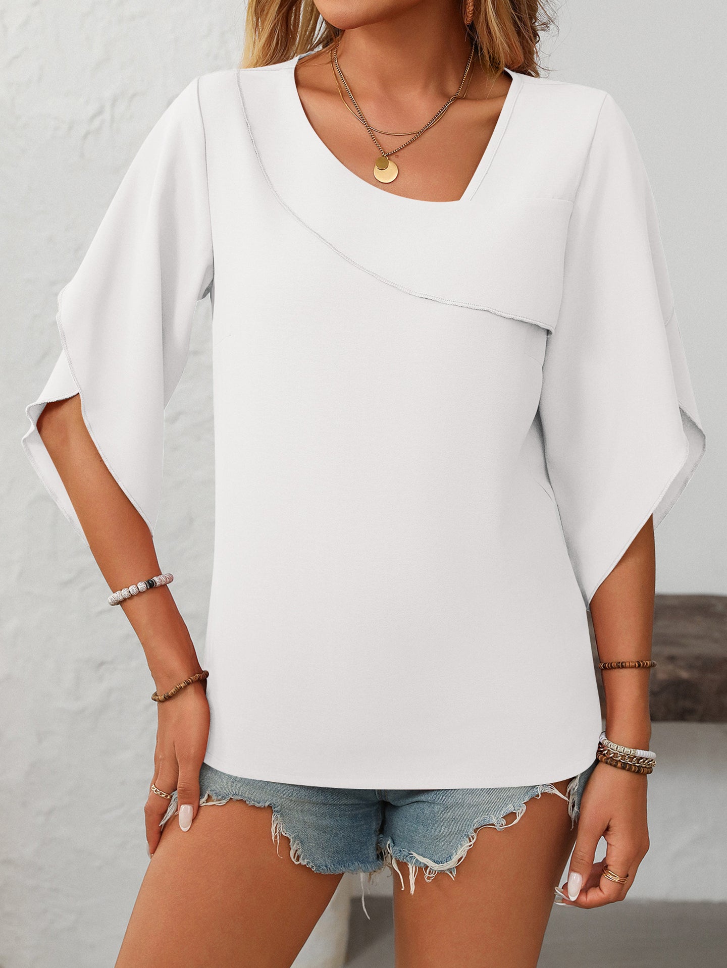 Women V-Neck Flared Sleeves Top
