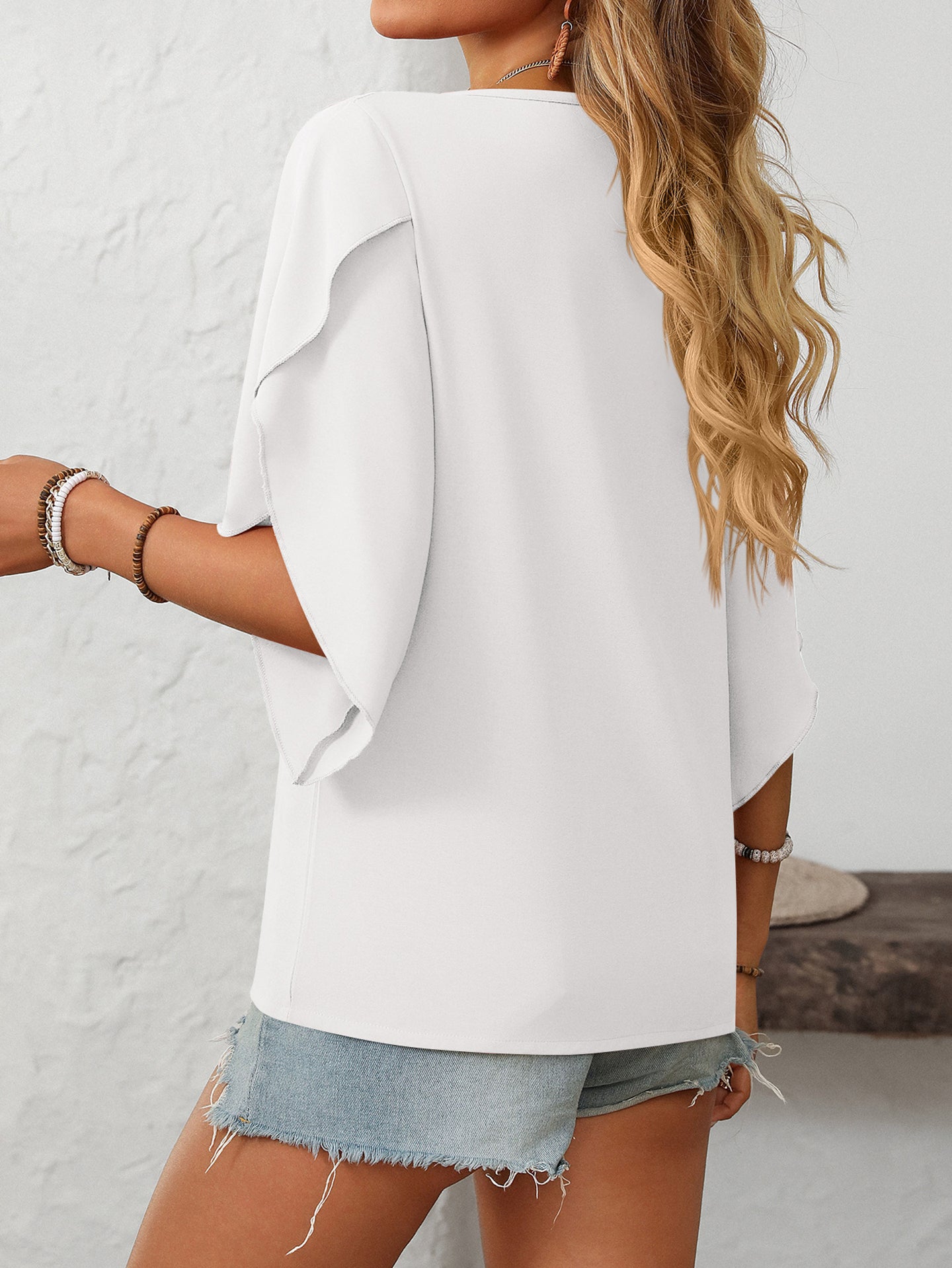 Women V-Neck Flared Sleeves Top