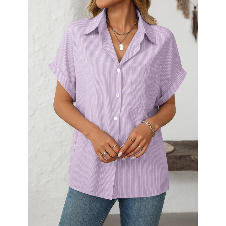 Women Cutaway Collar Vertical Striped Casual Shirt
