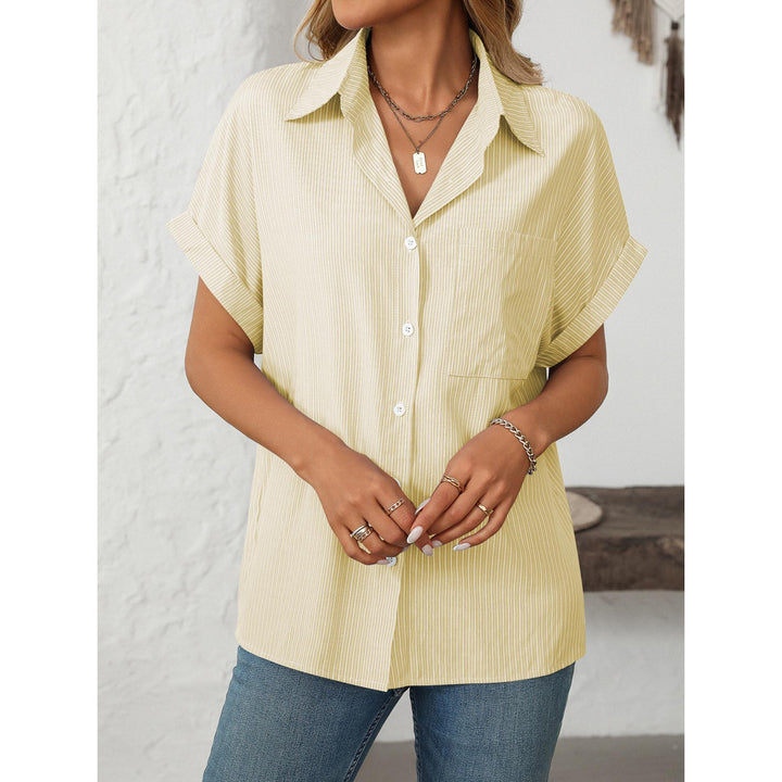 Women Cutaway Collar Vertical Striped Casual Shirt