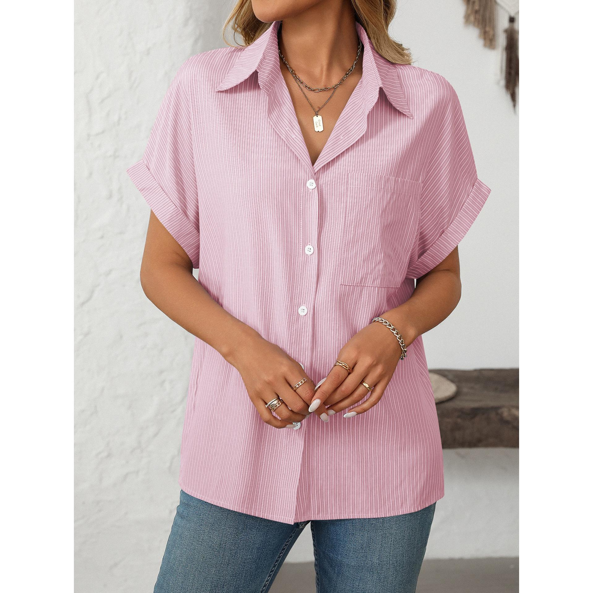 Women Cutaway Collar Vertical Striped Casual Shirt