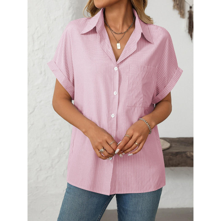 Women Cutaway Collar Vertical Striped Casual Shirt