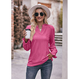 Pink Self Design V-Neck Top