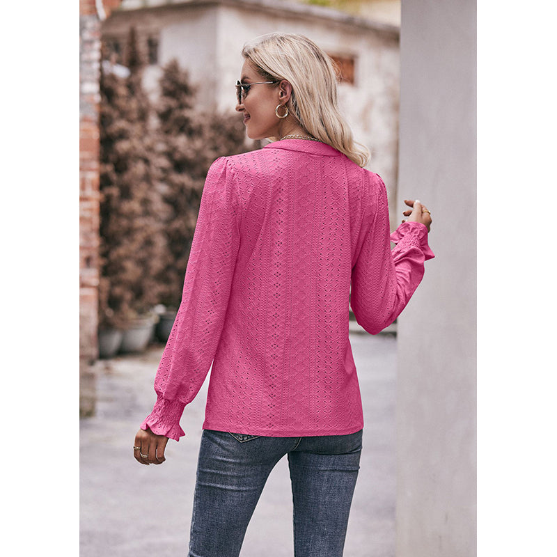 Pink Self Design V-Neck Top