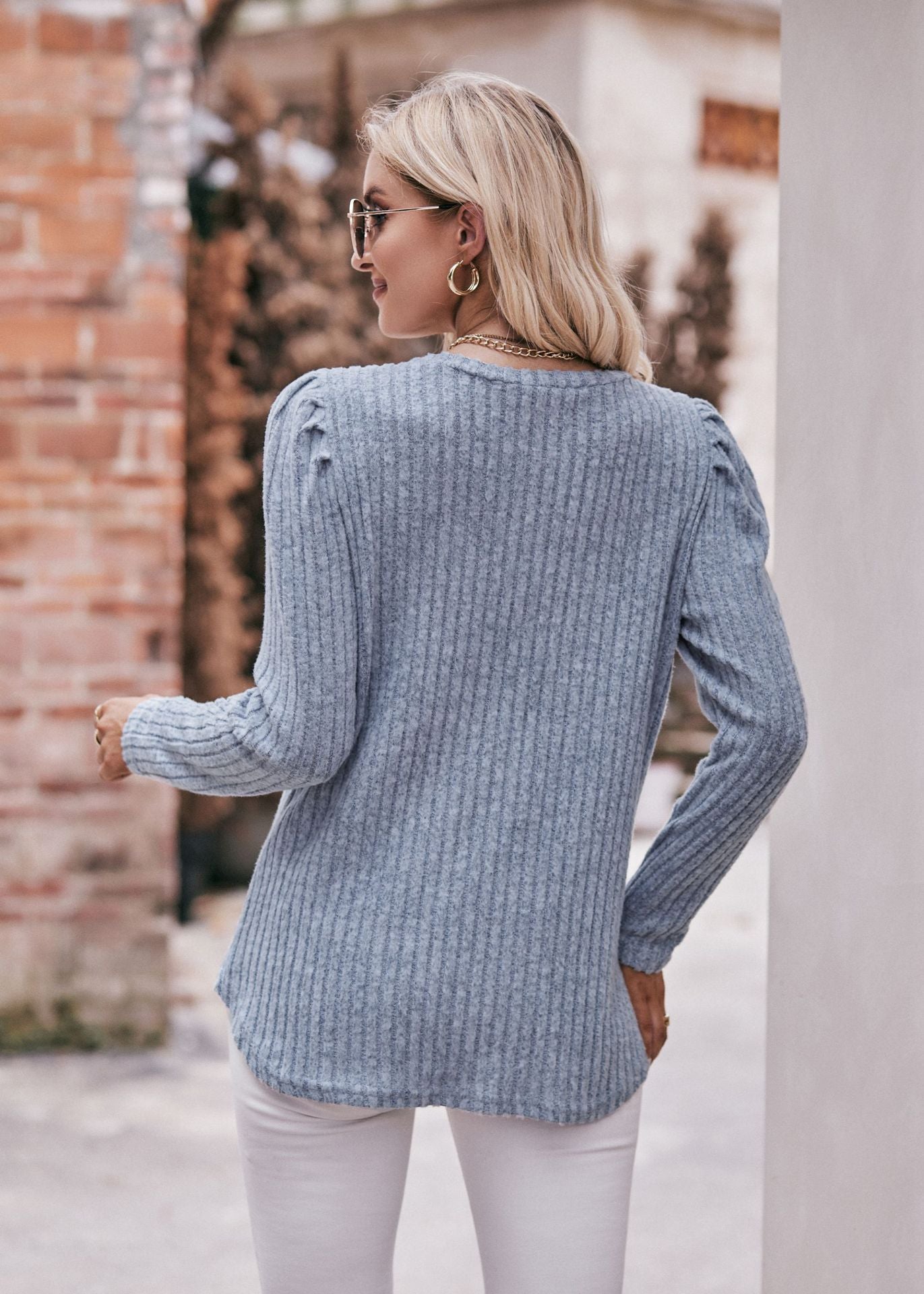 Striped Puff Sleeves Top