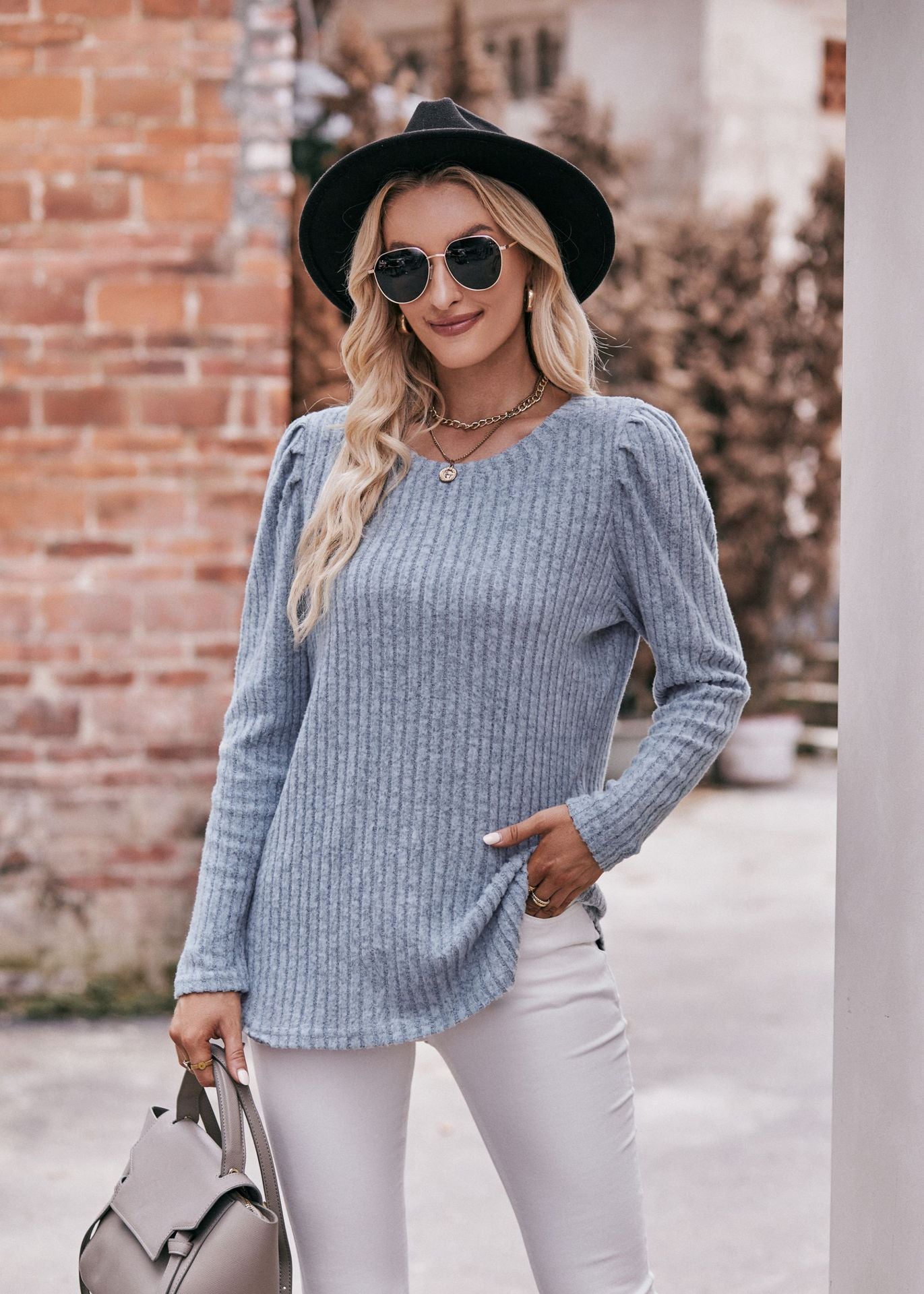 Striped Puff Sleeves Top
