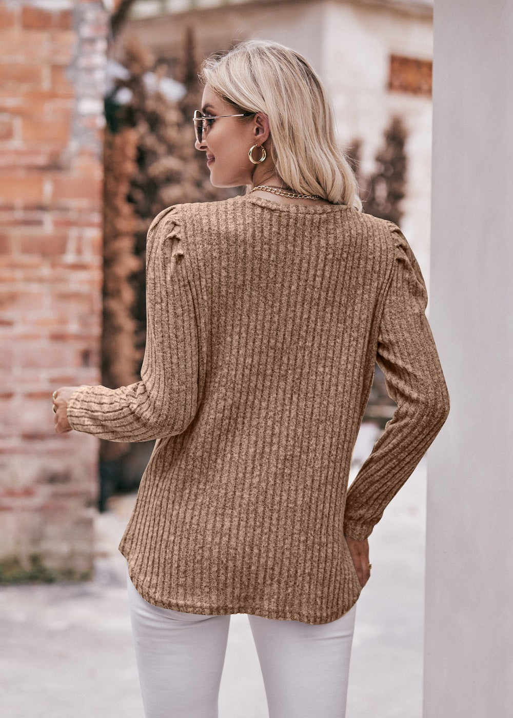 Striped Puff Sleeves Top