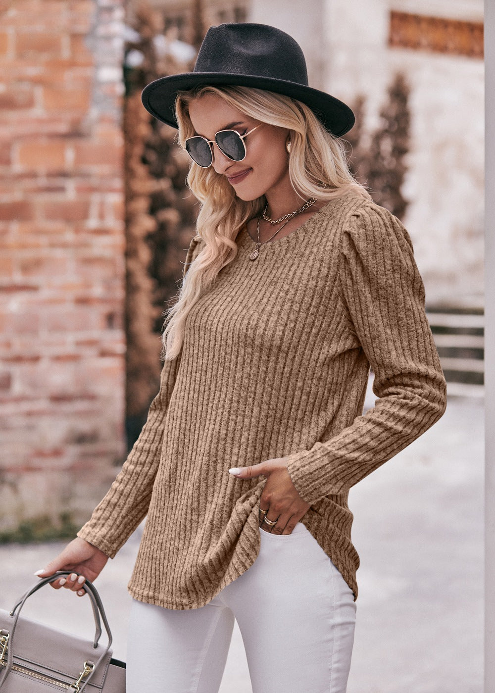 Striped Puff Sleeves Top