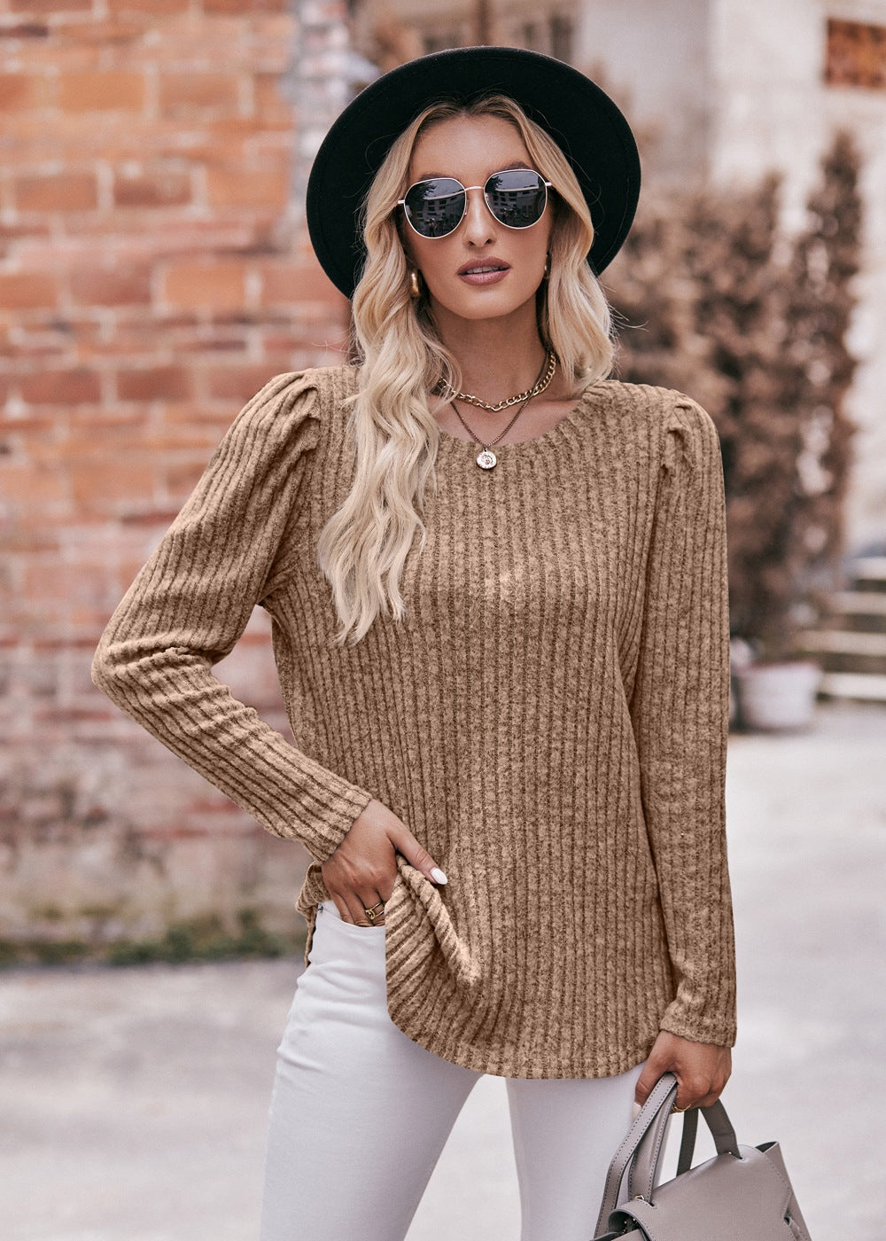 Striped Puff Sleeves Top