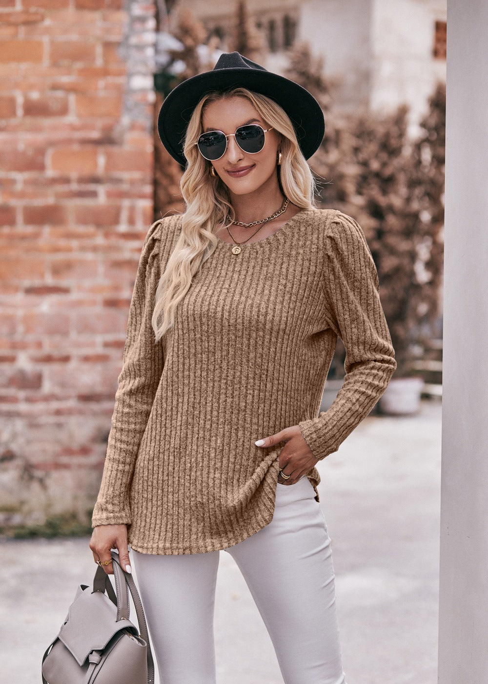 Striped Puff Sleeves Top