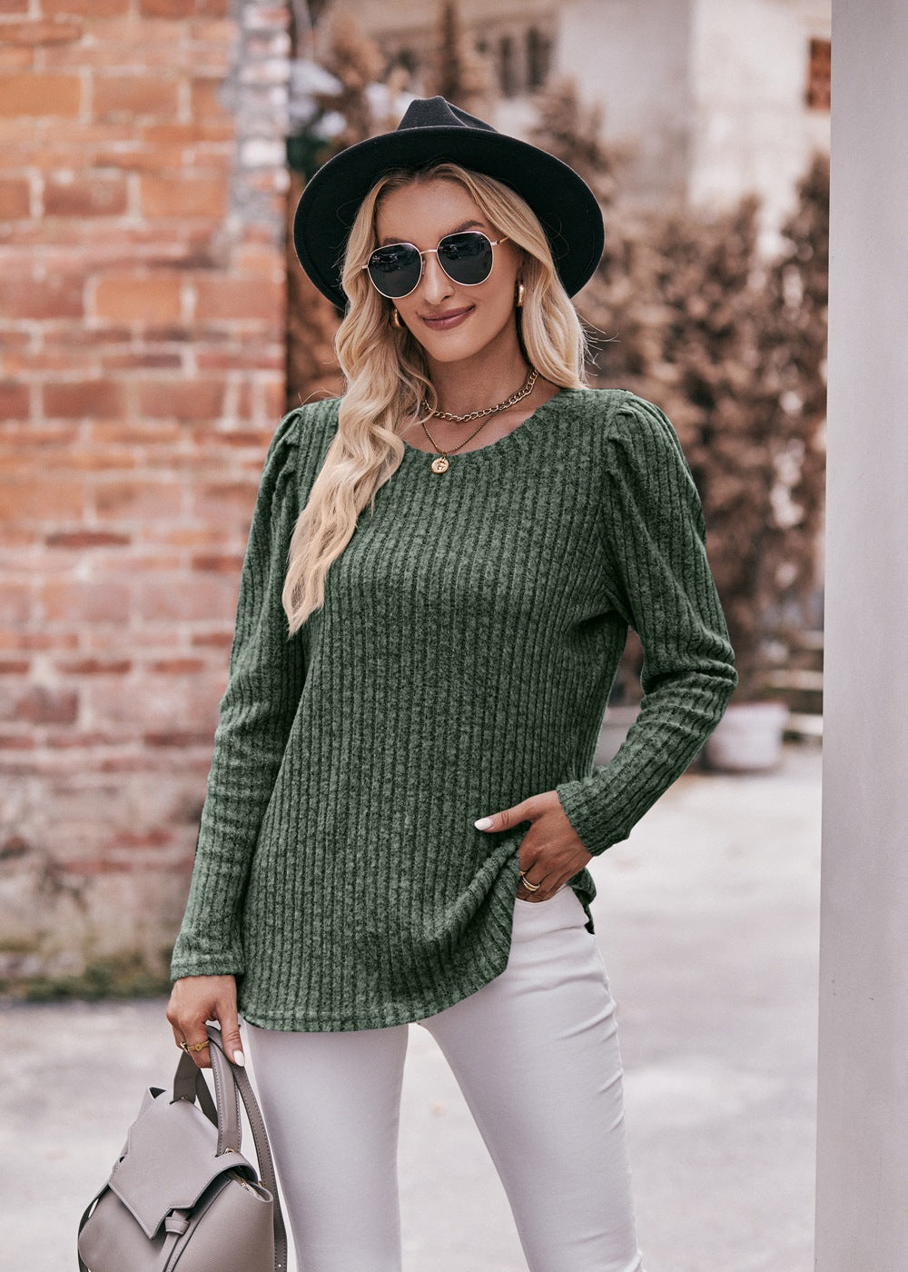 Vertical Stripes Round Neck Top