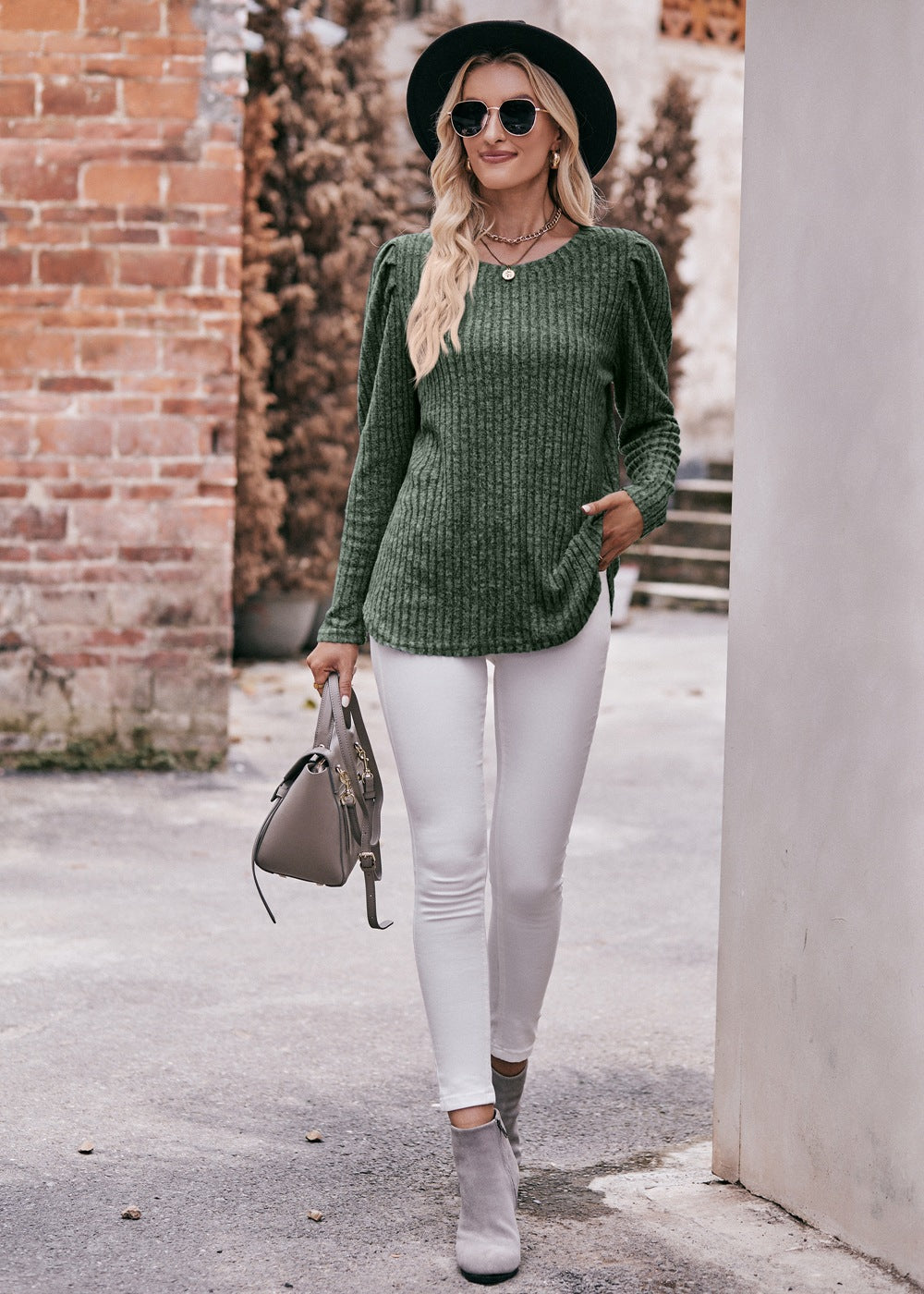 Vertical Stripes Round Neck Top
