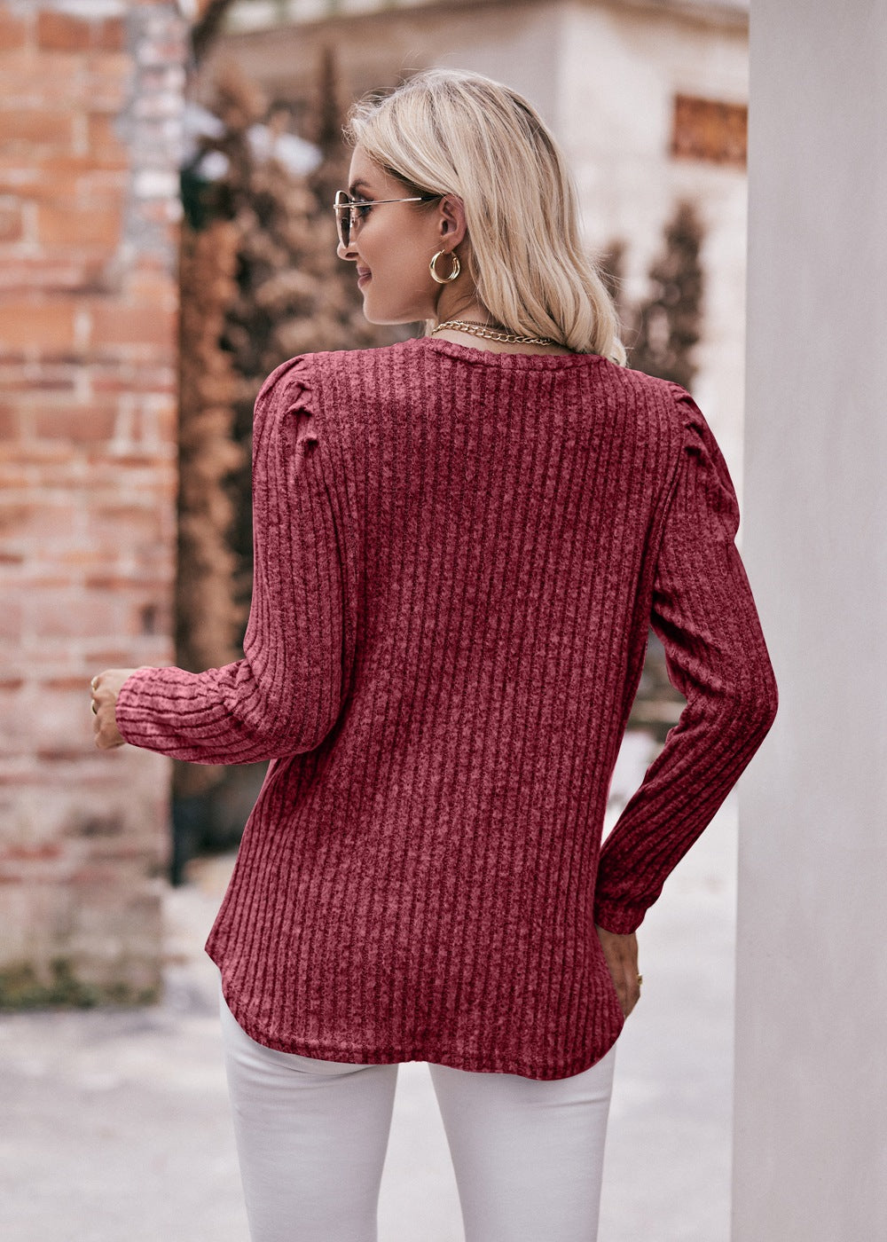 Striped Puff Sleeves Top