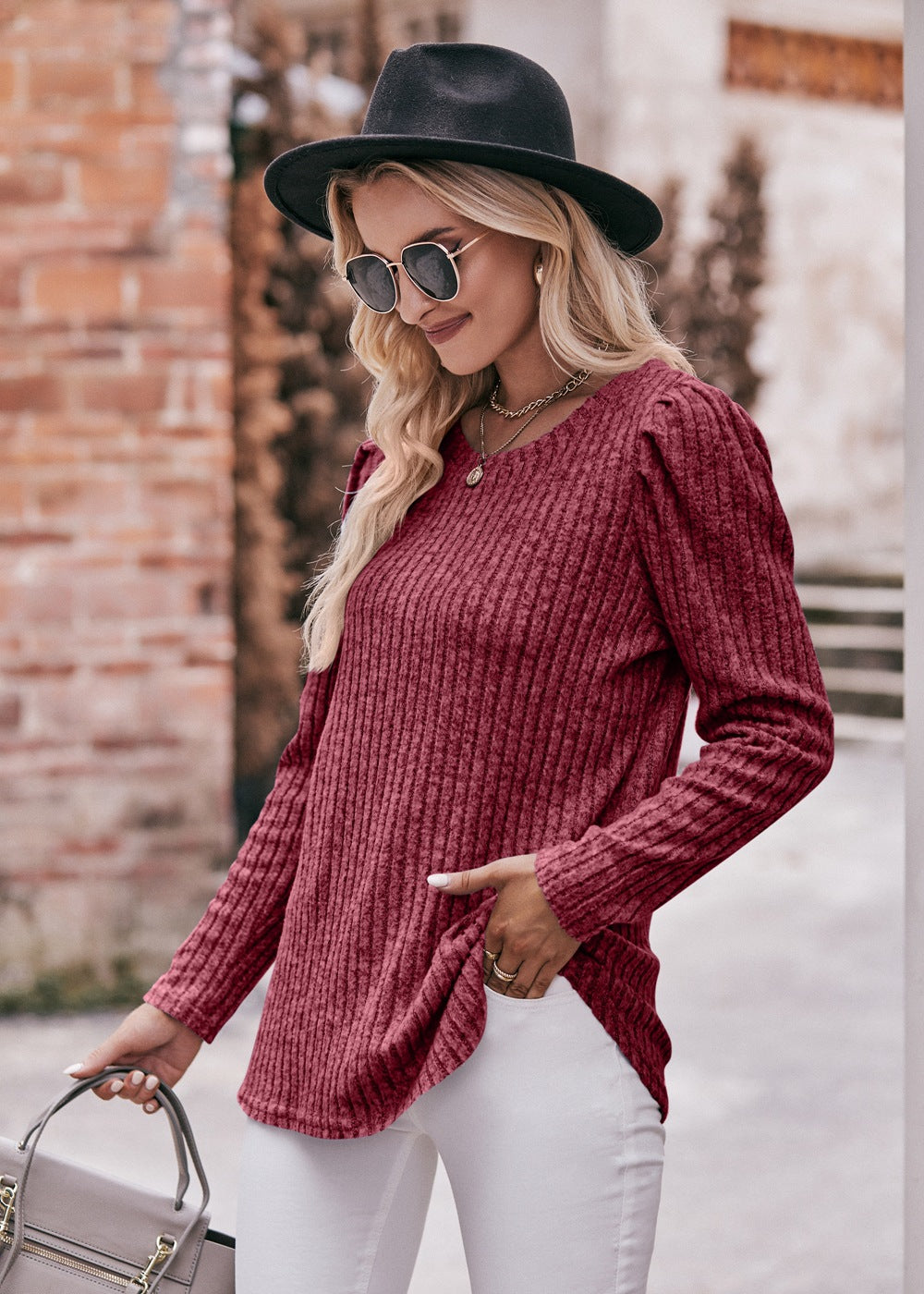 Striped Puff Sleeves Top