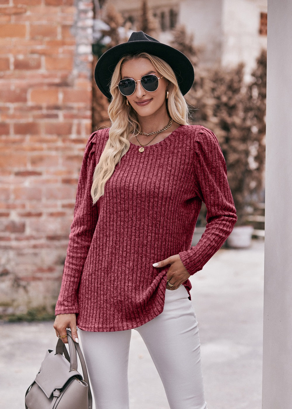 Striped Puff Sleeves Top