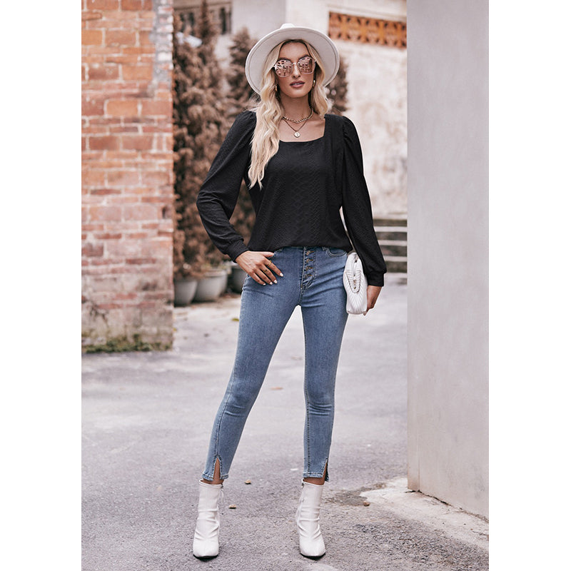 Black Square Neck Top