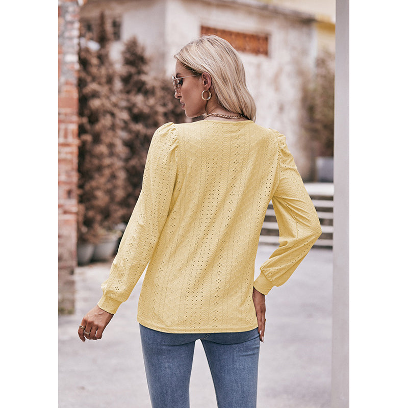 Cuffed Sleeves Schiffli Top