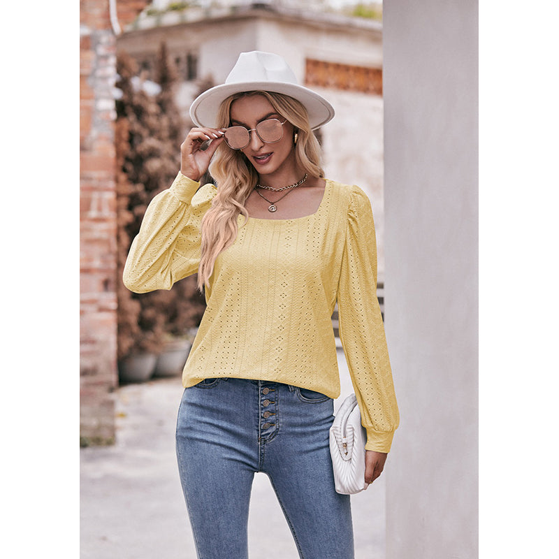 Cuffed Sleeves Schiffli Top