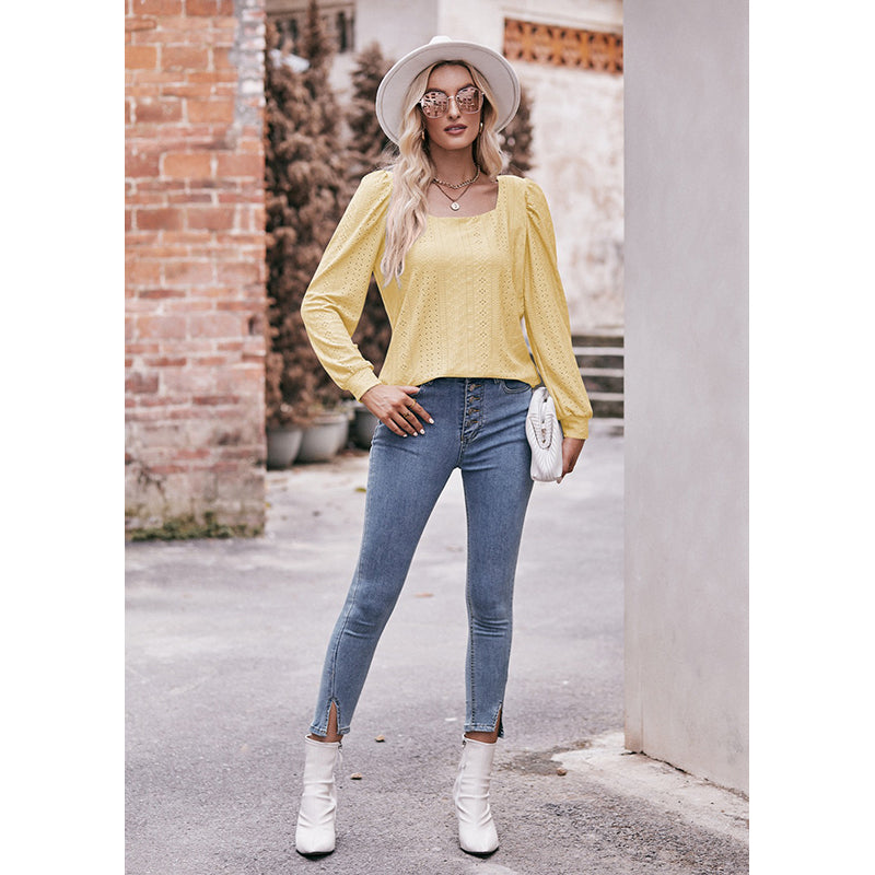 Cuffed Sleeves Schiffli Top